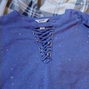 Crewneck, low cut, sweatshirt, blue with white spots, Arizona Jeans, Medium